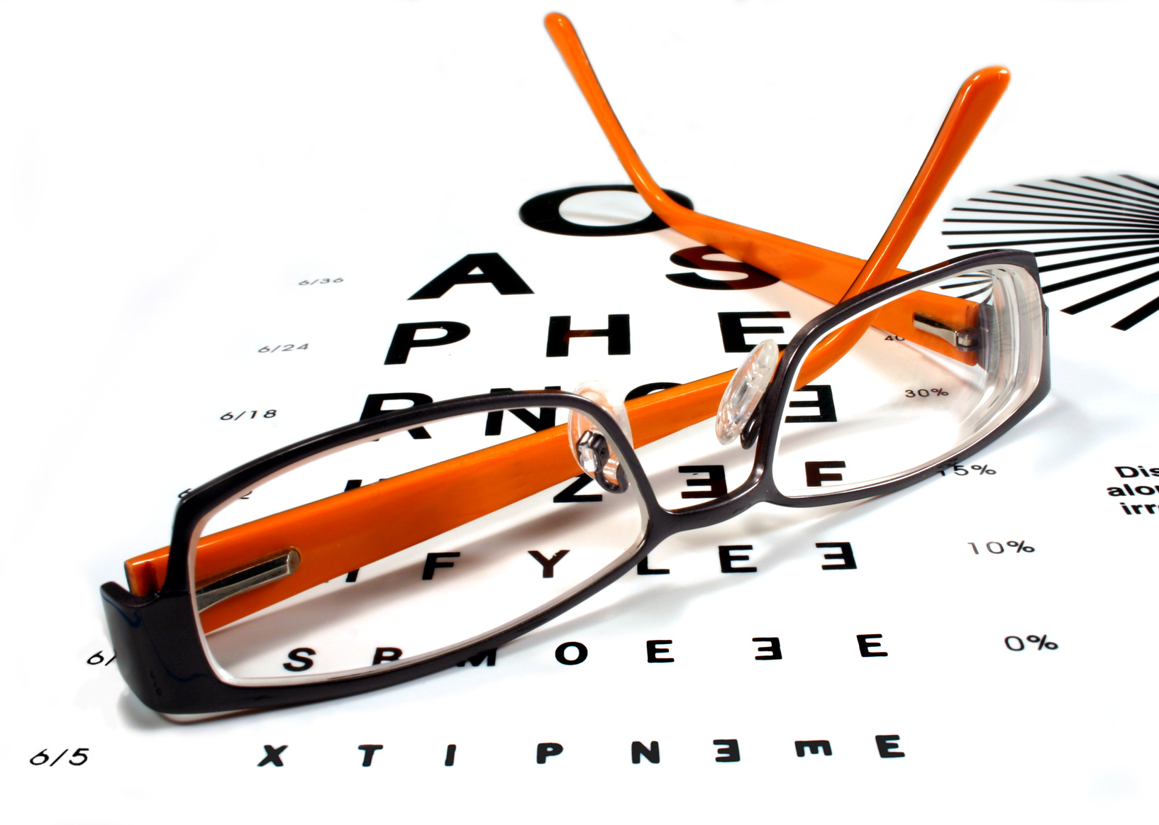 Reading glasses on eye chart
